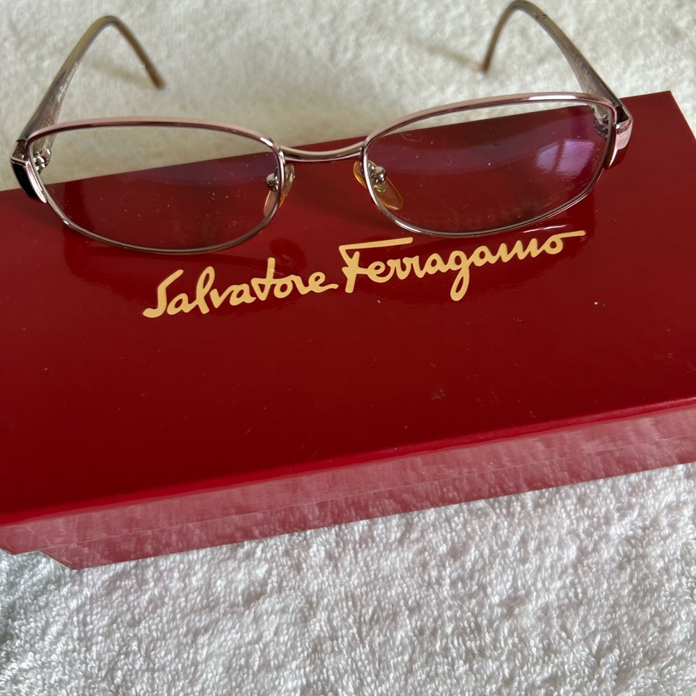 Salvatore Ferragamo Women's Rose Gold and Brown Rectangle Eyeglasses